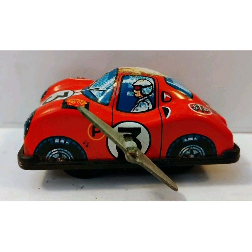 Vintage STP Race Car Wind Up Toy Hero Japan Tin Litho Works Propeller
